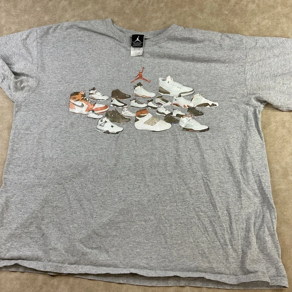 Vintage Nike Air Jordan T-Shirt Sneaker History Y2K Graphic‎ Tee Gray Men Sz XL